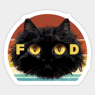 Retro Sunset Black Cat Funny Tee, Food Fluffy Black Kitten Mainecoone, Hungry Chonky Cat Sticker